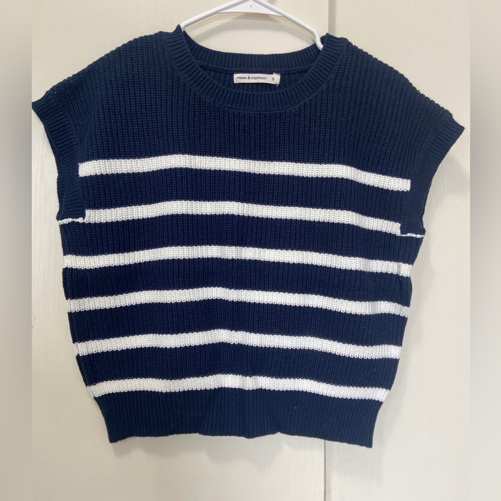 moon & madison Blue and White Crew Neck Sweater